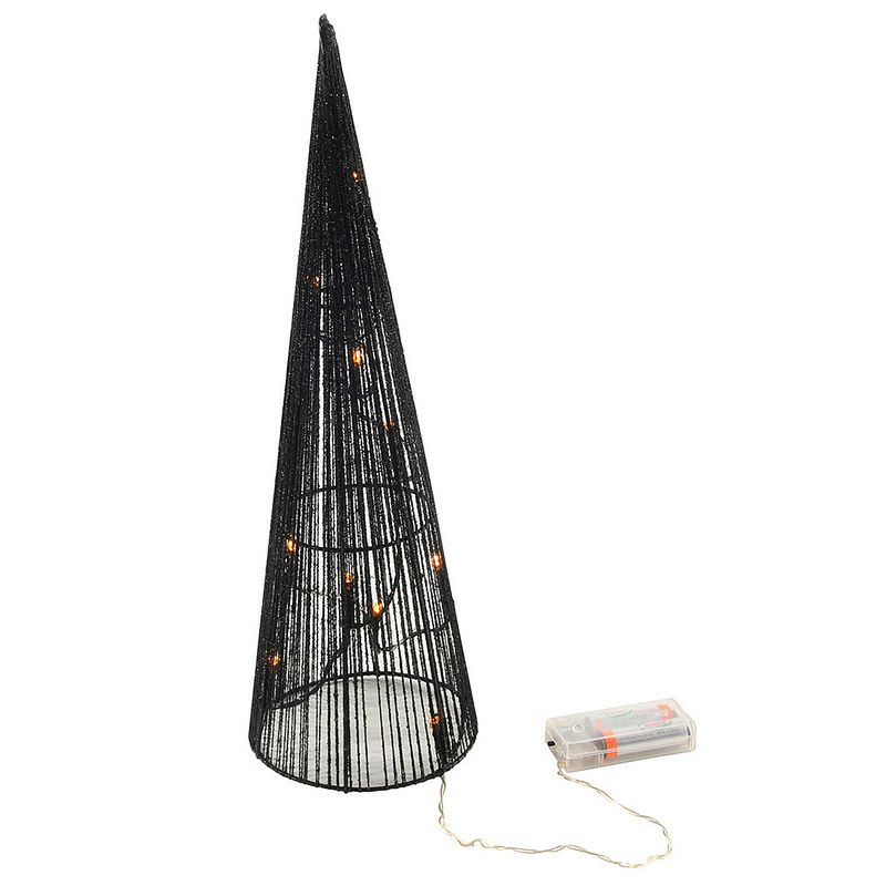 Foto van Kerstverlichting figuren led kegel kerstboom lamp 40 cm zwart met 40 lampjes - kerstverlichting figuur