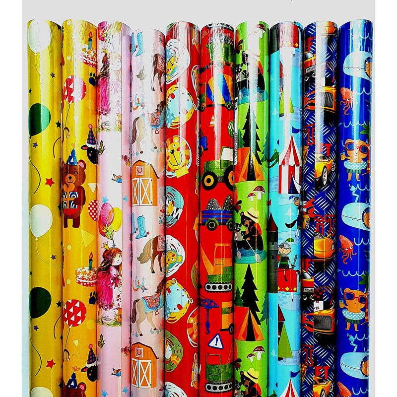 Foto van Assortiment luxe cadeaupapier inpakpapier voor kinderen - 200 x 70 cm - 5 rollen