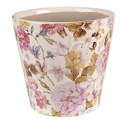 Foto van Clayre & eef bloempot ø 17x16 cm roze beige keramiek bloemen bloempot binnen plantenpot plant pot roze bloempot binnen