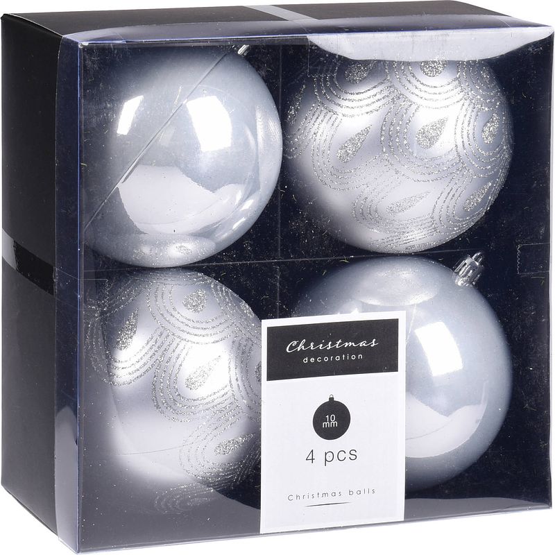 Foto van 4x kerstboomversiering luxe kunststof kerstballen zilver 10 cm - kerstbal