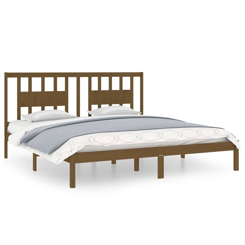 Foto van The living store houten bedframe - super king (180x200 cm) - honingbruin