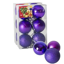 Foto van 12x stuks kerstballen paars mix van mat/glans/glitter kunststof 4 cm - kerstbal