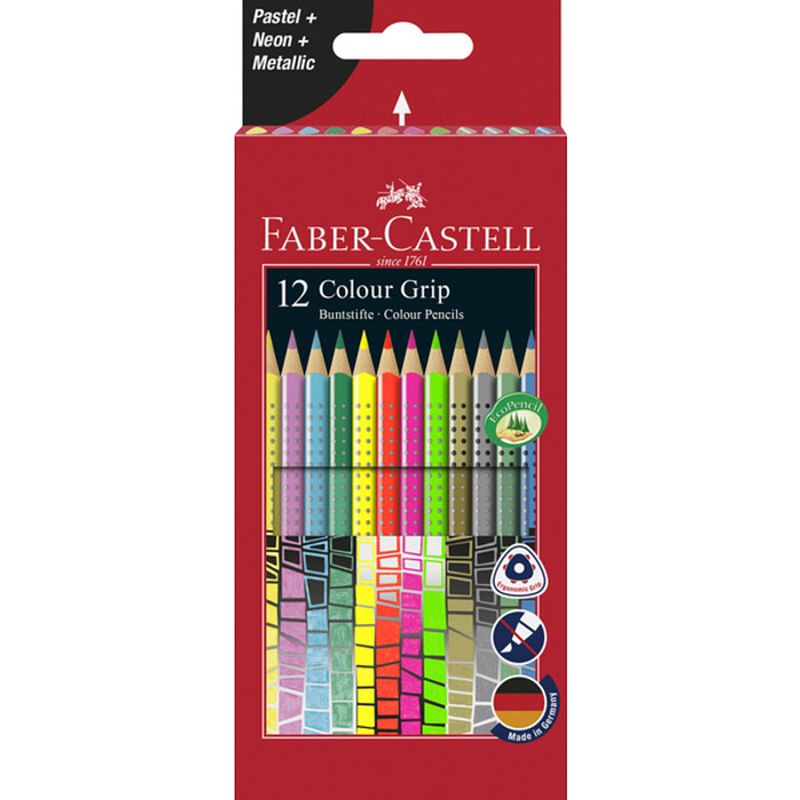 Foto van Kleurset faber-castell grip pastel, neon en metallic 12 stuks