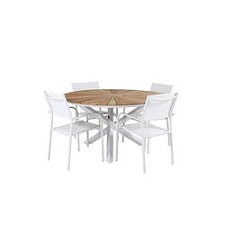 Foto van Mexico tuinmeubelset tafel ø140cm en 4 stoel santorini wit, naturel.