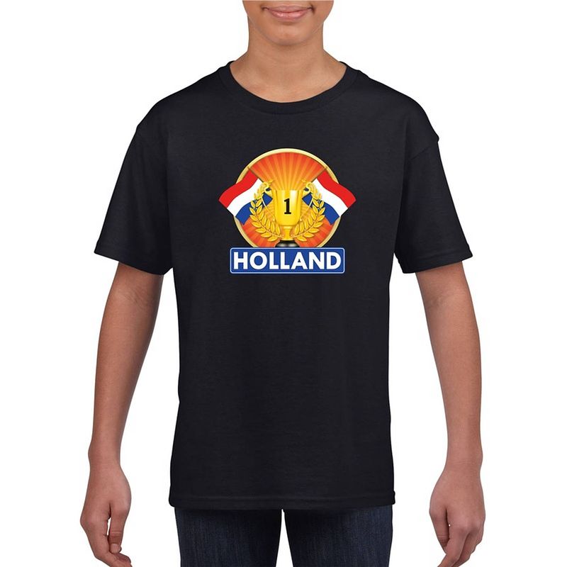 Foto van Holland kampioen shirt zwart kinderen s (122-128) - feestshirts