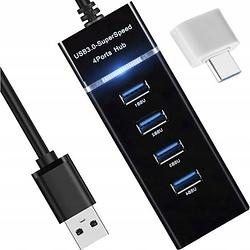 Foto van Discountershop® usb 3.0 hub - 4 poorten - inclusief usb c converter - usb splitter - zwart