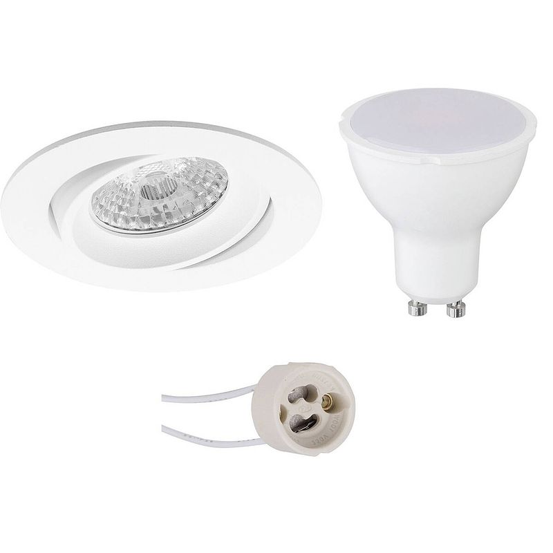 Foto van Led spot set - pragmi delton pro - gu10 fitting - dimbaar - inbouw rond - mat wit - 6w - helder/koud wit 6400k -