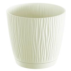 Foto van Stijlvolle kunststof plantenpot/bloempot dia 28 cm/hoogte 26 cm waves creme wit - plantenpotten