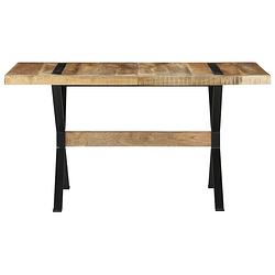 Foto van The living store industriële houten eettafel - 140 x 70 x 76 cm - ruw mangohout en staal