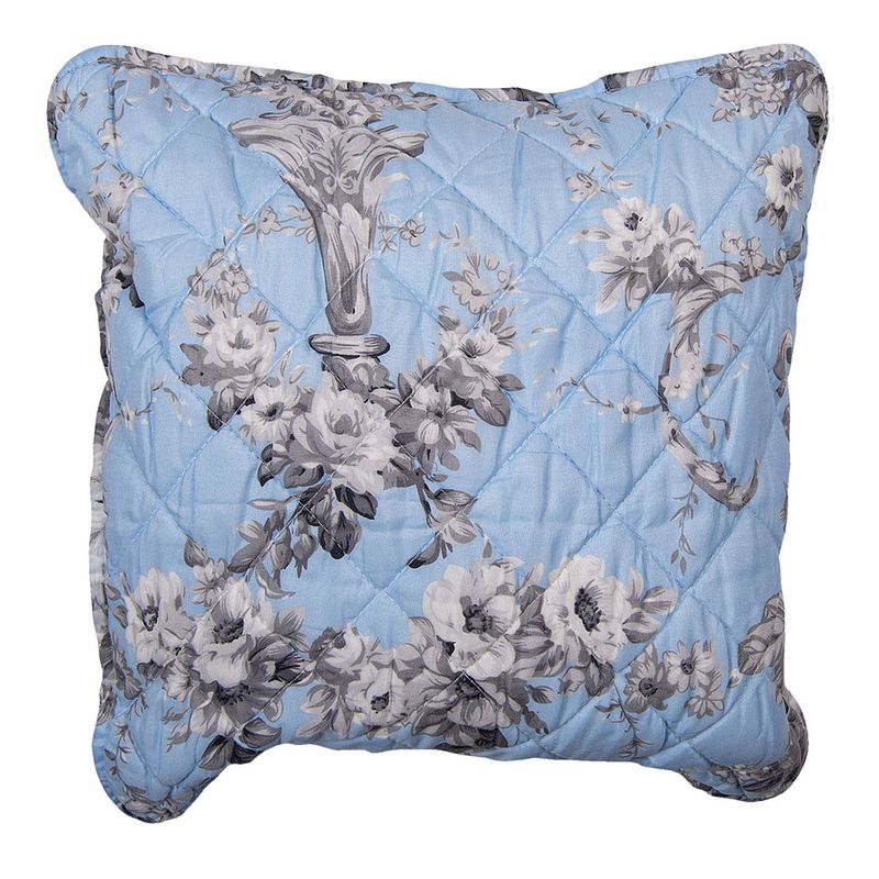 Foto van Clayre & eef kussenhoes 40*40 cm blauw polyester bloemen vierkant