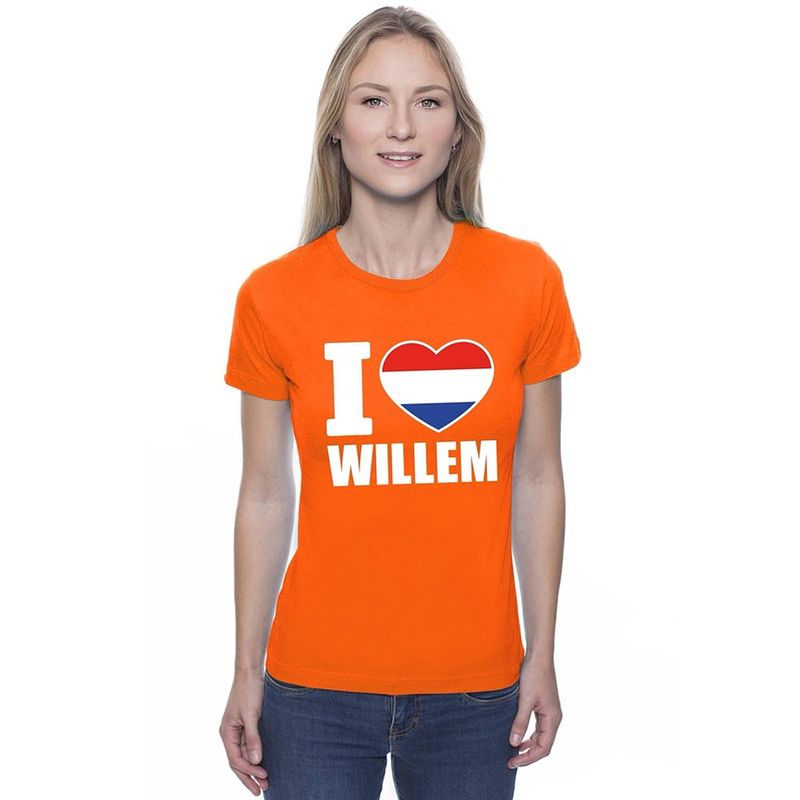 Foto van Oranje i love willem shirt dames - oranje koningsdag/ holland supporter kleding 2xl