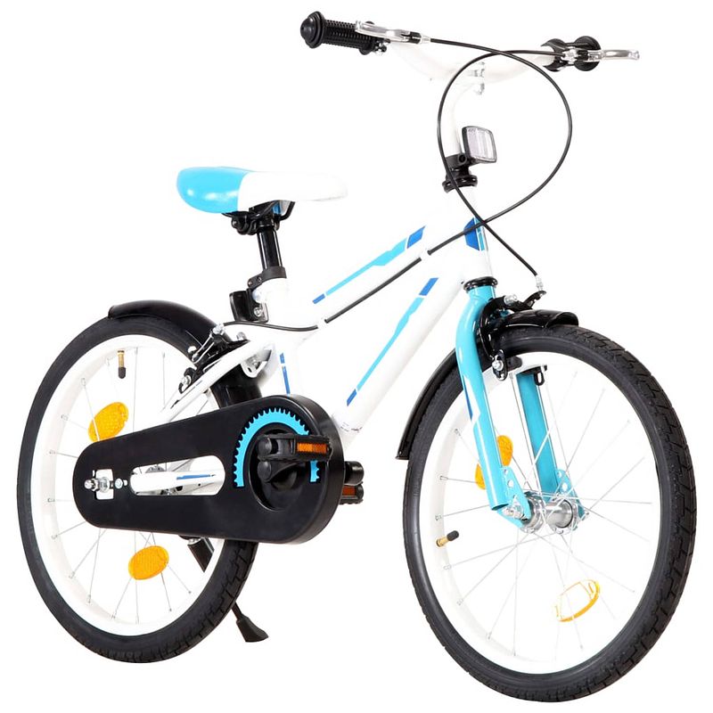 Foto van The living store kinderfiets 18 inch - blauw en wit - mig gelast staal - verstelbaar zadel - inclusief kettingkast