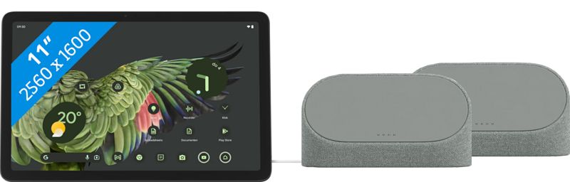 Foto van Google pixel tablet 256gb wifi grijs en oplaaddock met speaker + extra dock