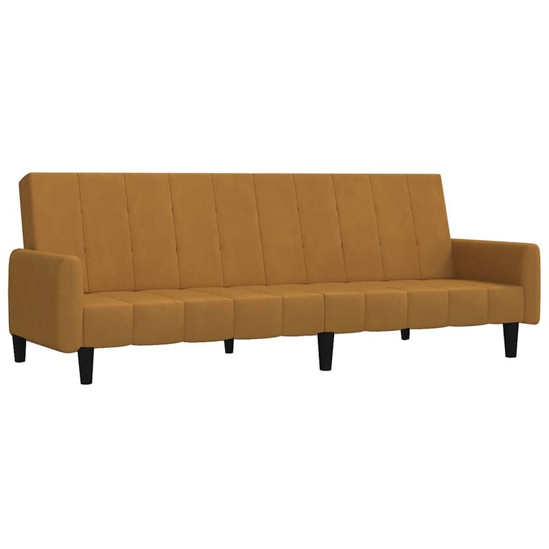 Foto van The living store bedbank logan - slaapbank - bruin fluweel - 220x84.5x69 cm