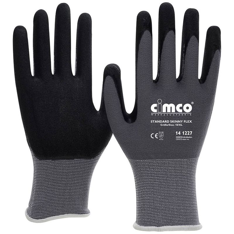 Foto van Cimco standard skinny flex schwarz/grau 141225 breiweefsel werkhandschoen maat (handschoen): 8, m en 388 1 paar