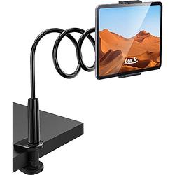 Foto van Lurk® tablethouder flexibel en verstelbaar - telefoonhouder ergonomisch - 70cm lang - 4 tot 11 inch - universeel - zwart
