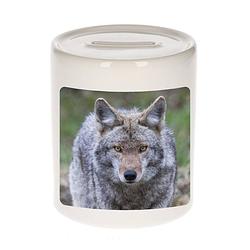 Foto van Dieren foto spaarpot wolf 9 cm - wolven spaarpotten jongens en meisjes - spaarpotten