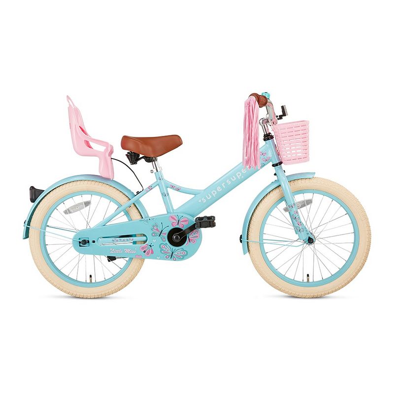 Foto van Supersuper meisjesfiets little miss 18 inch 28 cm meisjes terugtraprem turquoise