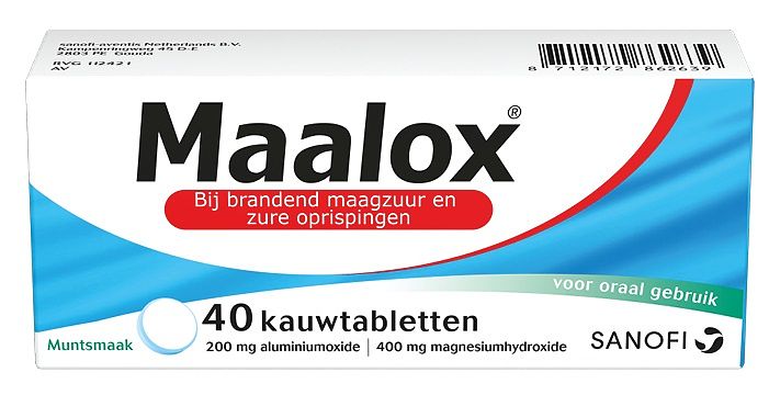 Foto van Maalox 200 mg/400 mg kauwtabletten bij brandend maagzuur, 40 stuks bij jumbo