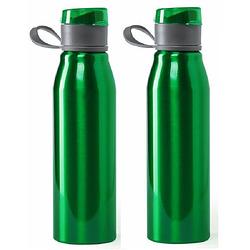 Foto van Aluminium waterfles/drinkfles - 2x - metallic groen - met schroefdop - 700 ml - drinkflessen