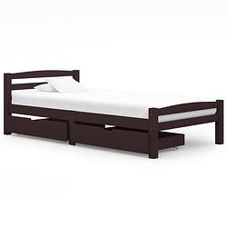 Foto van Vidaxl bedframe met 2 lades massief grenenhout donkerbruin 100x200 cm