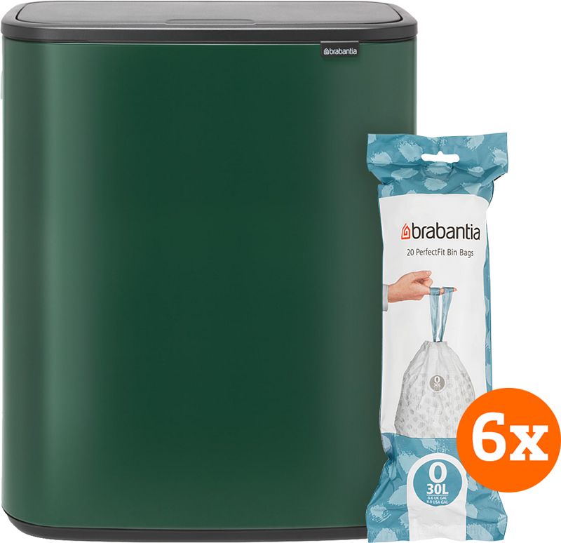 Foto van Brabantia bo touch bin 2 x 30 liter pine green + vuilniszakken (120 stuks)