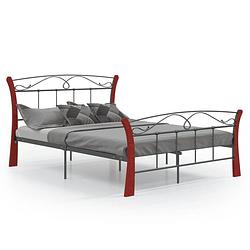 Foto van The living store bedframe tweepersoons - metaal/eikenhout - 206x120x100 cm - zwart/donkerhout