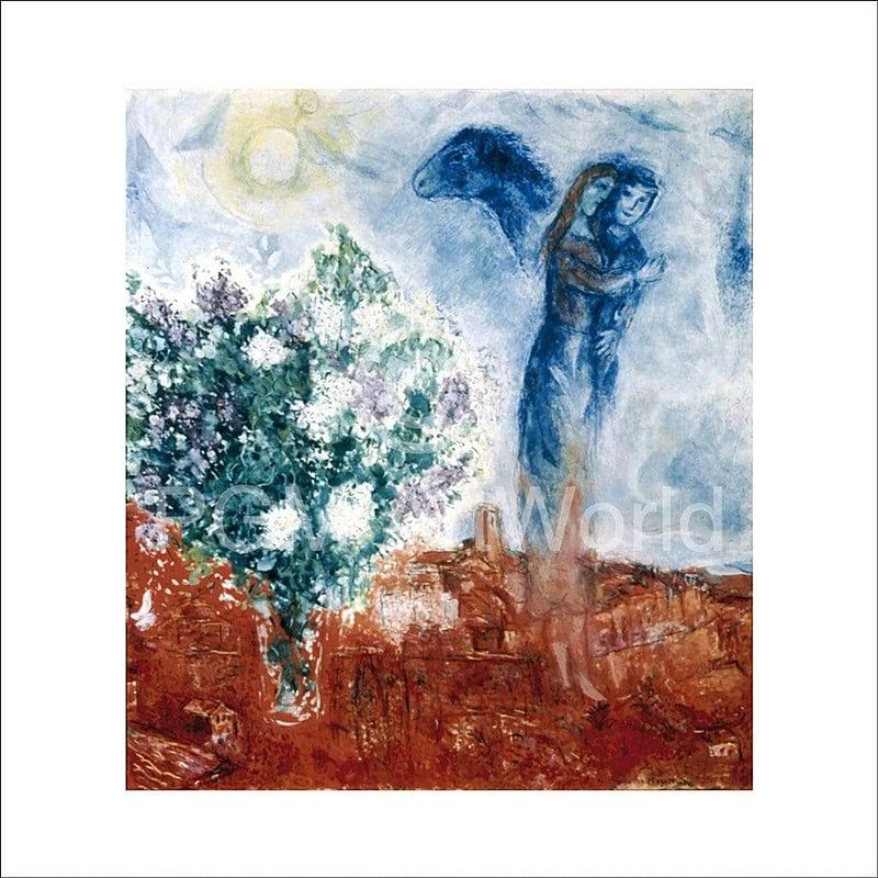 Foto van Marc chagall - die liebenden über st.paul kunstdruk 70x70cm