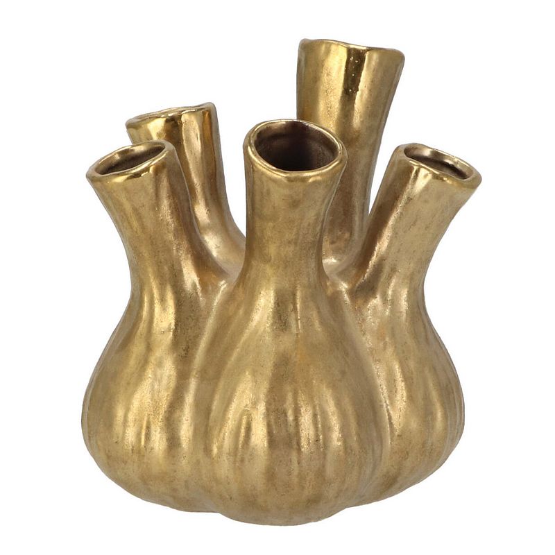 Foto van Dk design vaas aglio - tulpenvaas - goud mat - d17 x h20 cm - vazen