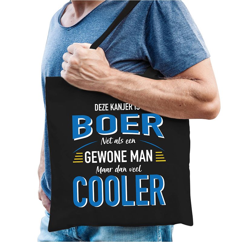 Foto van Boer katoenen tas zwart voor heren - gewone man maar dan cooler - feest boodschappentassen