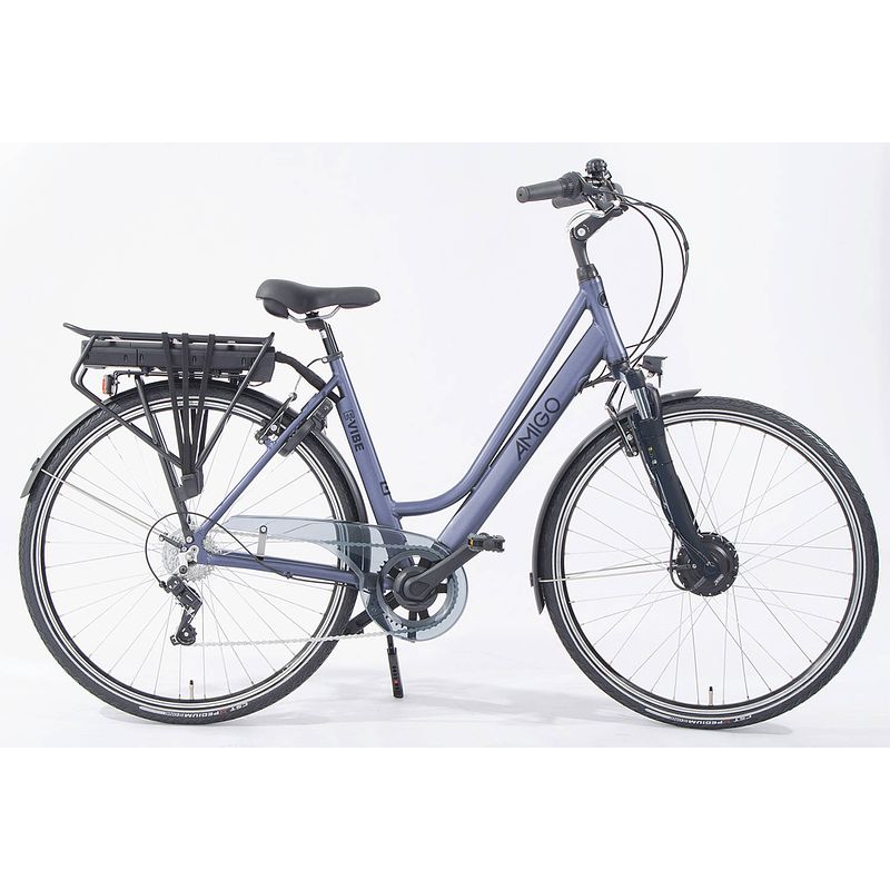 Foto van Amigo elektrische stadsfiets e-vibe d1+ 460wh 28 inch 51 cm dames 7v v-brakes blauwgrijs