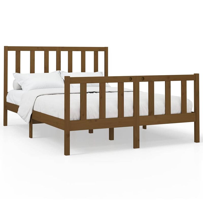 Foto van The living store houten bedframe - honingbruin - 205.5 x 146 x 69.5 cm - massief grenenhout