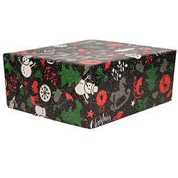 Foto van 3x rollen inpakpapier/cadeaupapier kerst print zwart 2,5 x 0,7 meter 70 grams luxe kwaliteit - cadeaupapier