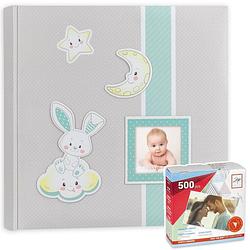 Foto van Fotoboek/fotoalbum fred baby jongetje met 30 paginas blauw 32 x 32 x 3,5 cm inclusief plakkers - fotoalbums