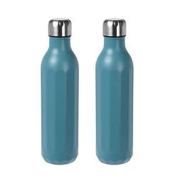 Foto van 2x stuks rvs thermosflessen / isoleerflessen voor onderweg 500 ml marine blauw - thermosflessen