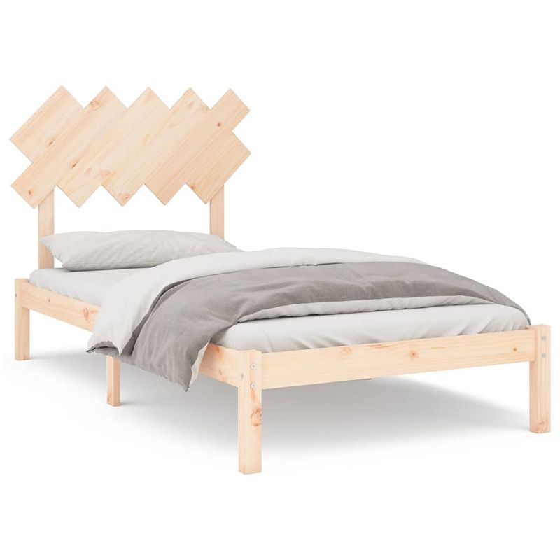 Foto van The living store houten bedframe - massief grenenhout - 205.5 x 105.5 x 31 cm - comfortabel hoofdeinde