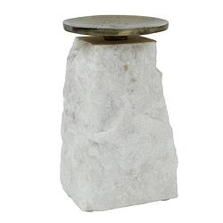 Foto van Ptmd nimo white marble candleholder antique gold top l