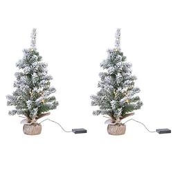 Foto van 2x stuks besneeuwde miniboompjes/kunst kerstbomen met licht 45 cm - kunstkerstboom