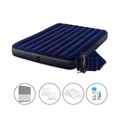 Foto van Intex luchtbedset - 2-persoons - 152 x 203 x 25 cm - blauw - incl. handpomp en kussens + accessoires