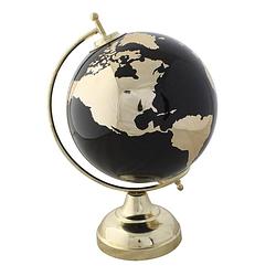 Foto van Items deco wereldbol/globe op voet - kunststof - zwart/goud - home decoratie artikel - d20 x h30 cm - wereldbollen
