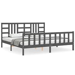 Foto van The living store massief grenenhouten bedframe - grijs - 205.5 x 205.5 x 100 cm - multiplex lattenbodem - functioneel