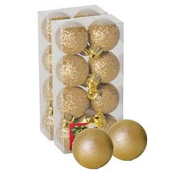 Foto van 16x stuks kerstballen goud glitters kunststof 3 cm - kerstbal