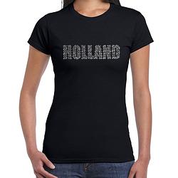 Foto van Glitter holland t-shirt zwart rhinestone steentjes voor dames nederland supporter ek/ wk m - feestshirts