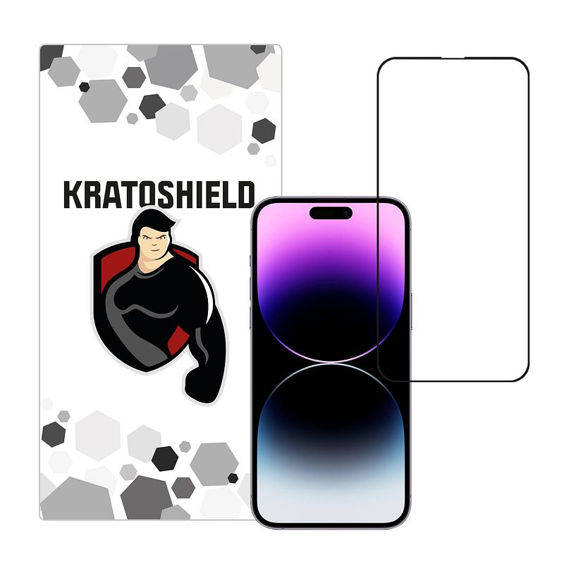 Foto van Kratoshield iphone 14 pro max screenprotector - glass - full cover 2.5d - black