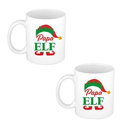 Foto van 4x stuks papa elf koffiemok / theebeker kerstcadeau vader 300 ml - bekers