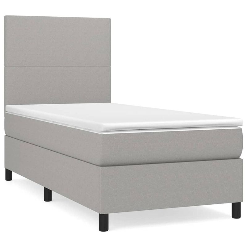 Foto van The living store boxspringbed - bed 90x200cm - lichtgrijs polyester - verstelbaar hoofdbord - pocketvering matras -