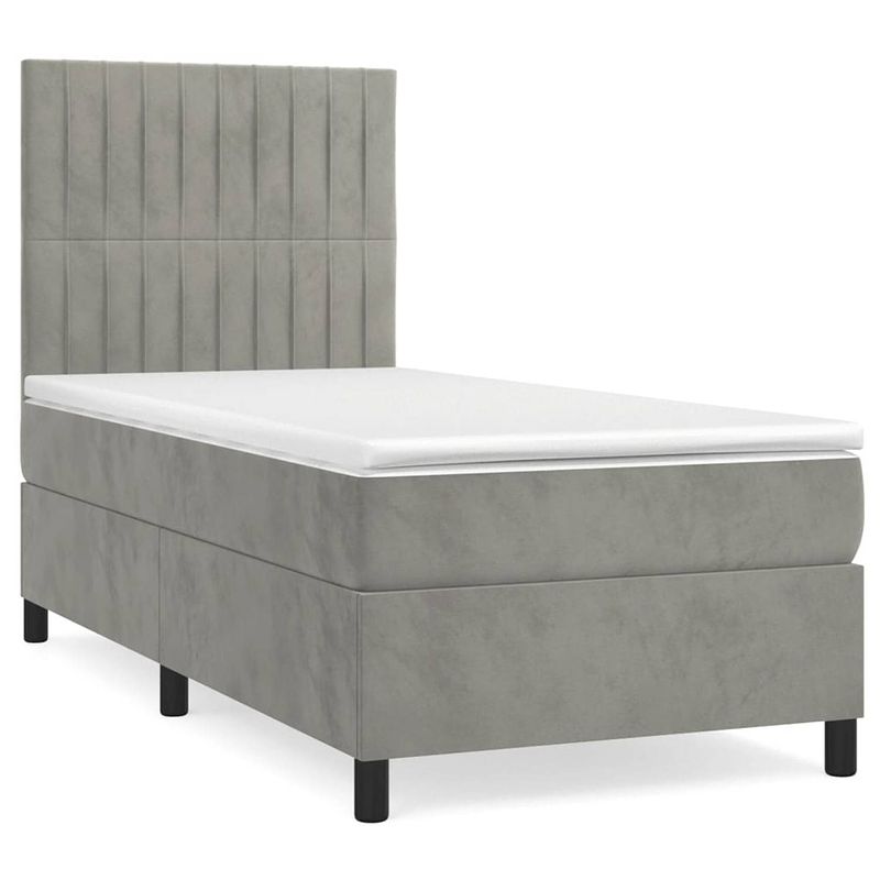 Foto van The living store boxspringbed - bed - 203x90x118/128 cm - lichtgrijs fluweel