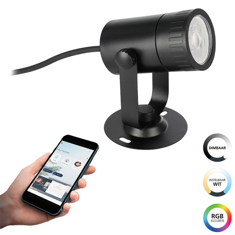 Foto van Eglo connect.z nema-z smart grondpin buiten - gu10 - 12,5 cm - zwart - instelbaar rgb & wit licht - dimbaar - zigbee