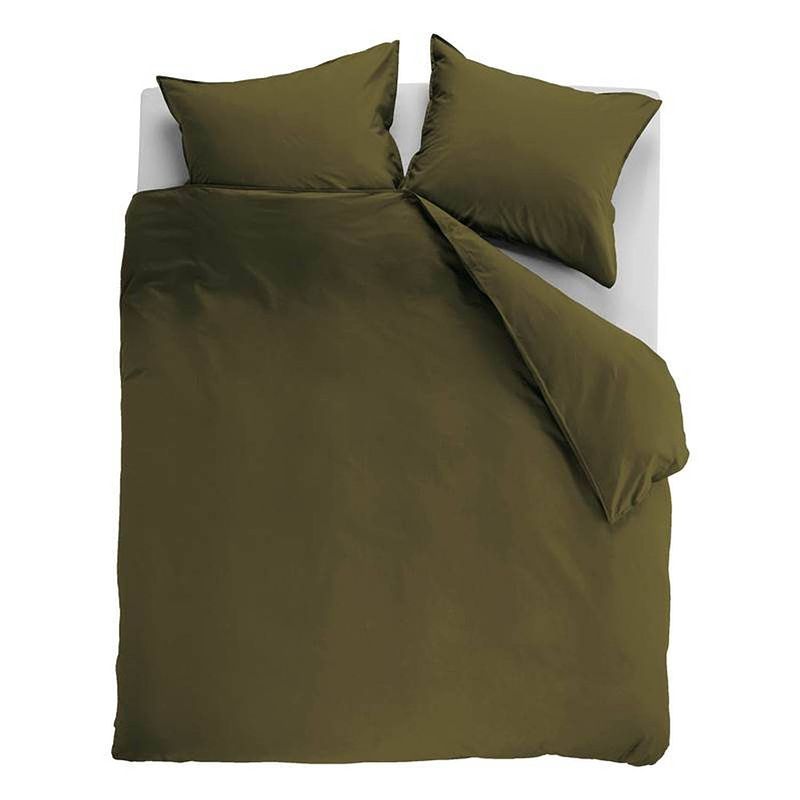 Foto van Ambiante cotton uni dekbedovertrek - lits-jumeaux (260x200/220 cm + 2 slopen) - katoen - olive green