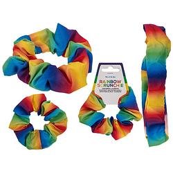 Foto van Haarbandje scrunchie haarelastiekje- gay pride/regenboog thema kleuren - polyester - verkleedhaardecoratie